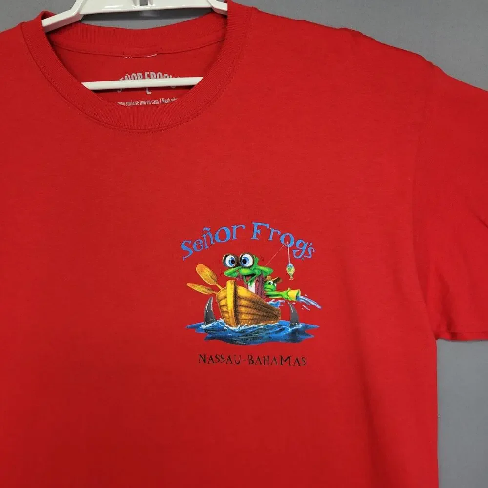Senor Frogs Nassau Bahamas T-shirt Mens Large Red Graphic 100% Cotton Crew Neck - Picture 5 of 10